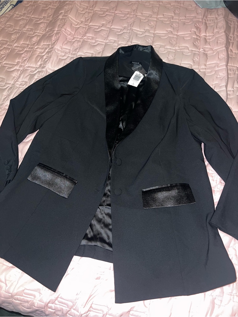 torrid Black Satin-Trim Single-Button Blazer